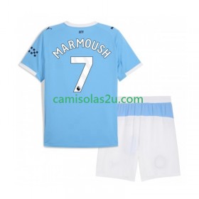 Camisolas de futebol Manchester City Omar Marmoush 7 Criança Equipamento Principal 2025/26 Manga Curta